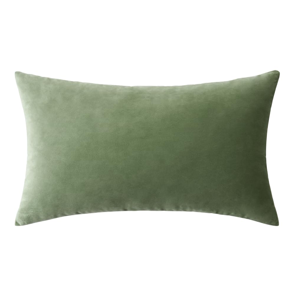 MIULEE Velvet Pillow Cover Soft Luxury Decorative Throw Pillow Cover Single Rectangle Cushion Case for Spring Couch Sofa Bedroom Car Decor,12x20 Inch Sage Green