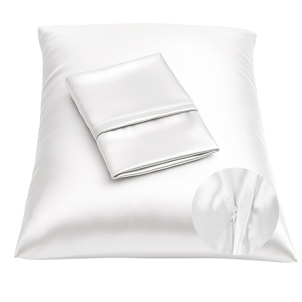 BLISSFORD Satin Pillowcase with Zipper, Like Silk Pillow Cases - Black