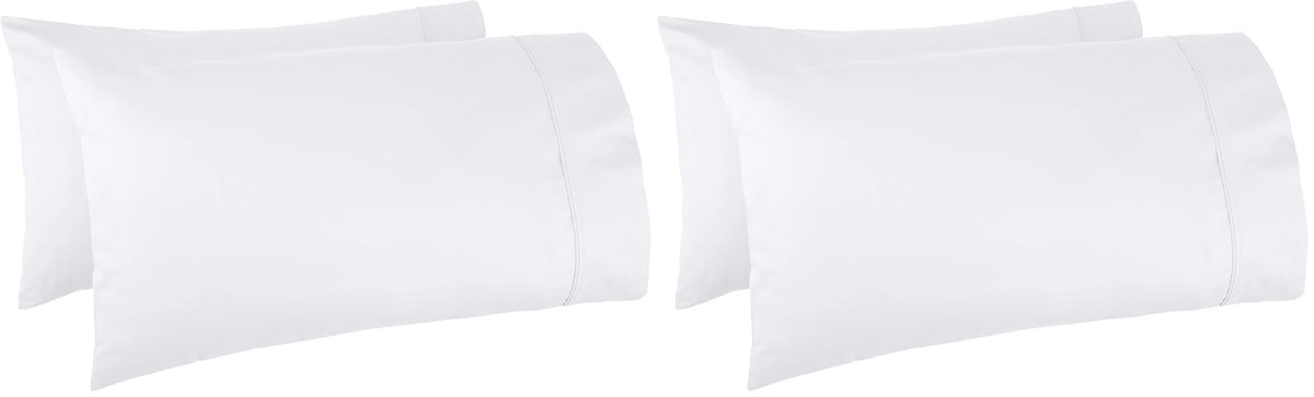 Amazon Basics 400 Thread Count Soft 100% Cotton Pillow Cases, Wrinkle Resistant, Sateen Weave, King Size, 40" x 20", Machine Washable, White, Set of 2, Pillows Not Included