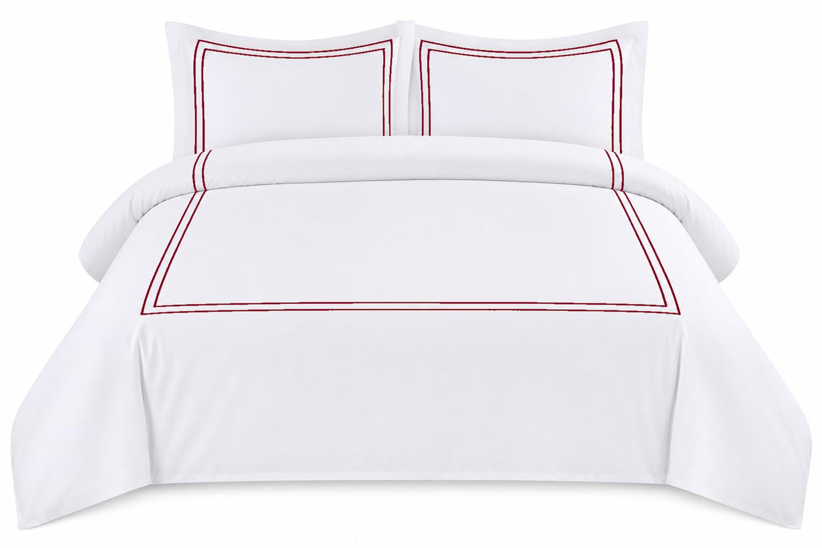 BedDecor Luxury 400-TC Egyptian Cotton 3PC Embroidered Duvet Cover Set with Beautiful 2-Stripe Embroidery(Blush Full/Queen)