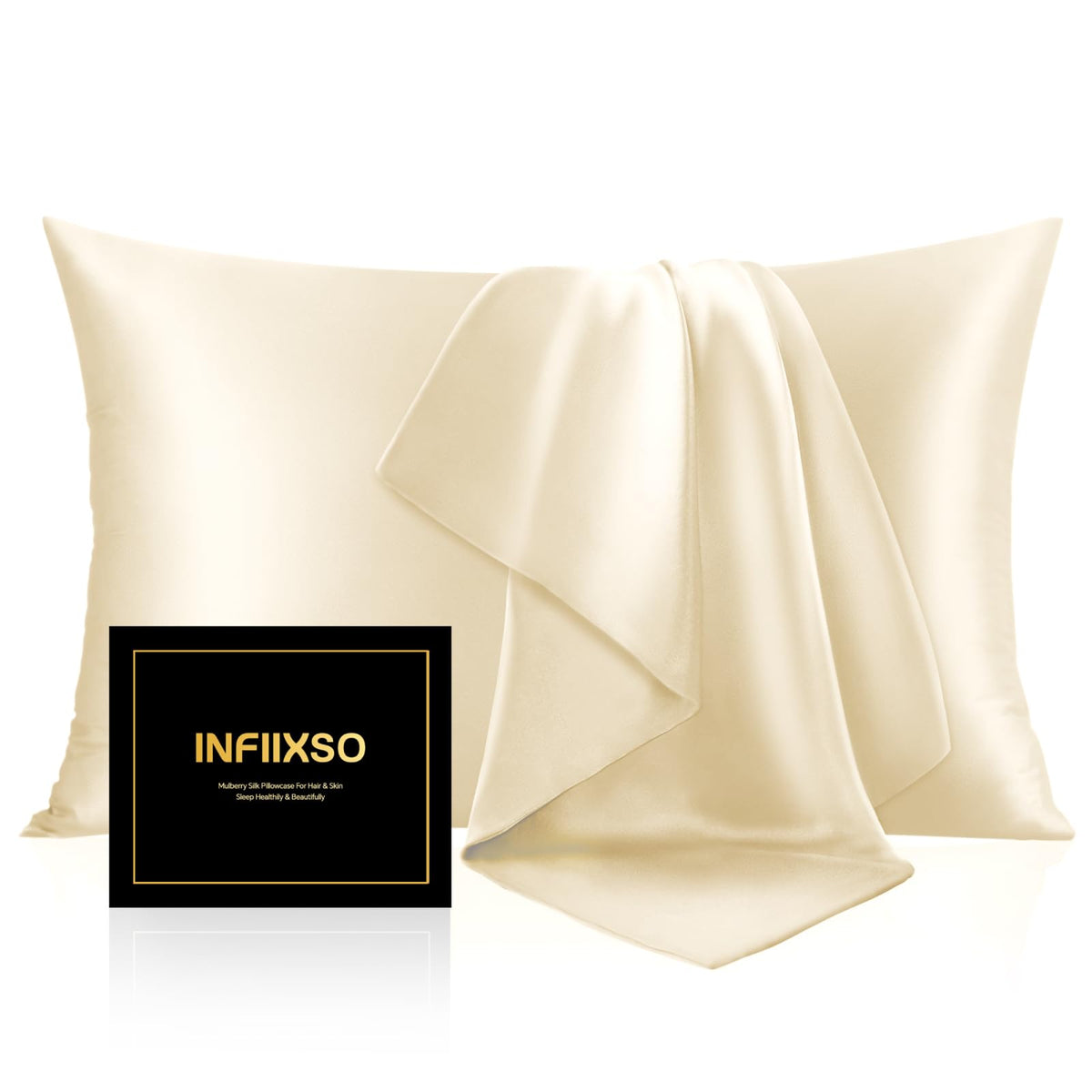 INFIIXSO Silk Pillow Cases 2 Pack, Standard Size, Hidden Zipper, Light Grey