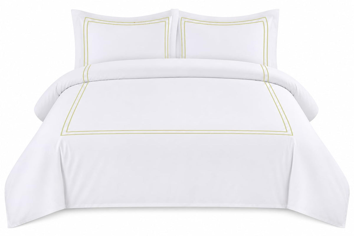 BedDecor Luxury 400-TC Egyptian Cotton 3PC Embroidered Duvet Cover Set with Beautiful 2-Stripe Embroidery(Blush Full/Queen)
