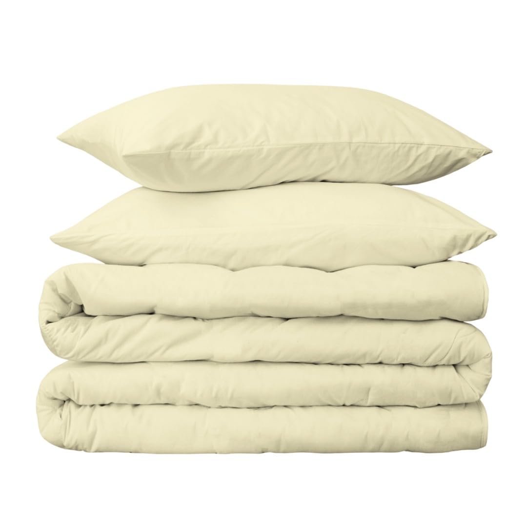 Peru Pima 285 Thread Count Percale Duvet Cover Set Full/Queen — 100% Peruvian Pima Cotton 3-Piece Bedding (1 Duvet Cover + 2 Pillowcases) — Cooling, Breathable, Crisp Hotel Quality — Latte