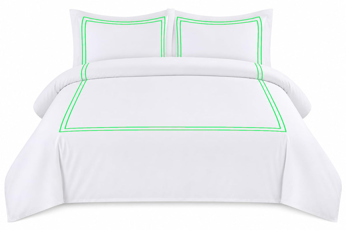 BedDecor Luxury 400-TC Egyptian Cotton 3PC Embroidered Duvet Cover Set with Beautiful 2-Stripe Embroidery(Blush Full/Queen)