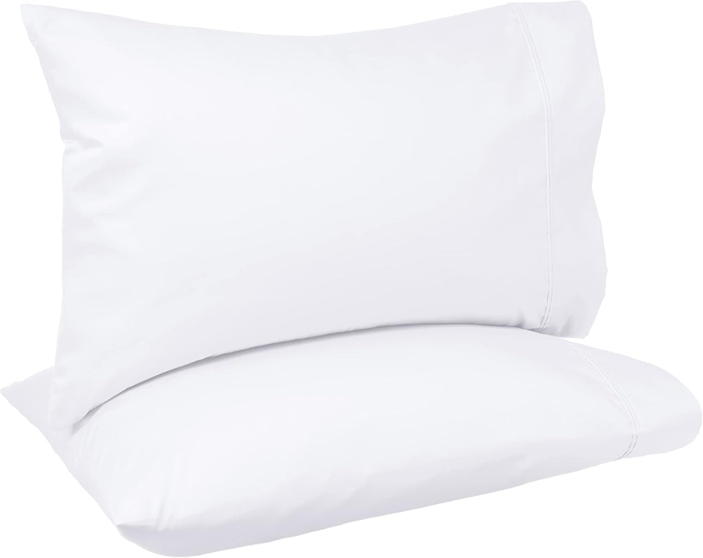 Amazon Basics 400 Thread Count Soft 100% Cotton Pillow Cases, Wrinkle Resistant, Sateen Weave, King Size, 40" x 20", Machine Washable, White, Set of 2, Pillows Not Included