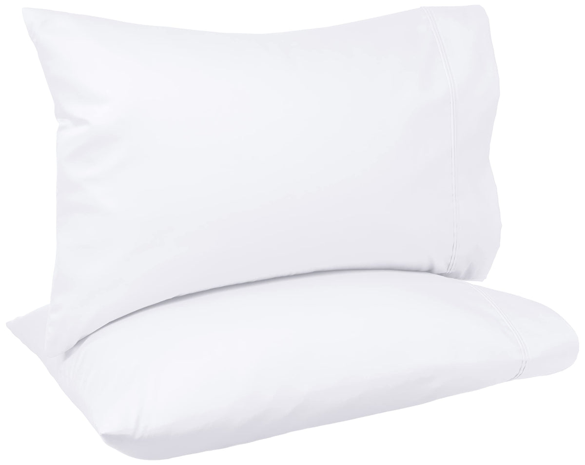 Amazon Basics 400 Thread Count Soft 100% Cotton Pillow Cases, Wrinkle Resistant, Sateen Weave, King Size, 40" x 20", Machine Washable, White, Set of 2, Pillows Not Included