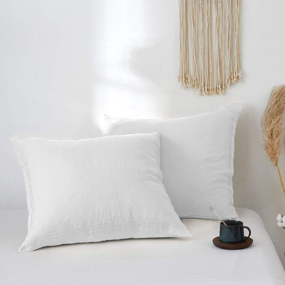 Simple&Opulence 100% French Flax Linen Duvet Cover Set with Embroidery Washed - 3 Pieces (1 Duvet Cover with 2 Pillow Shams) with Button Closure Soft Breathable Farmhouse - Linen, King Size