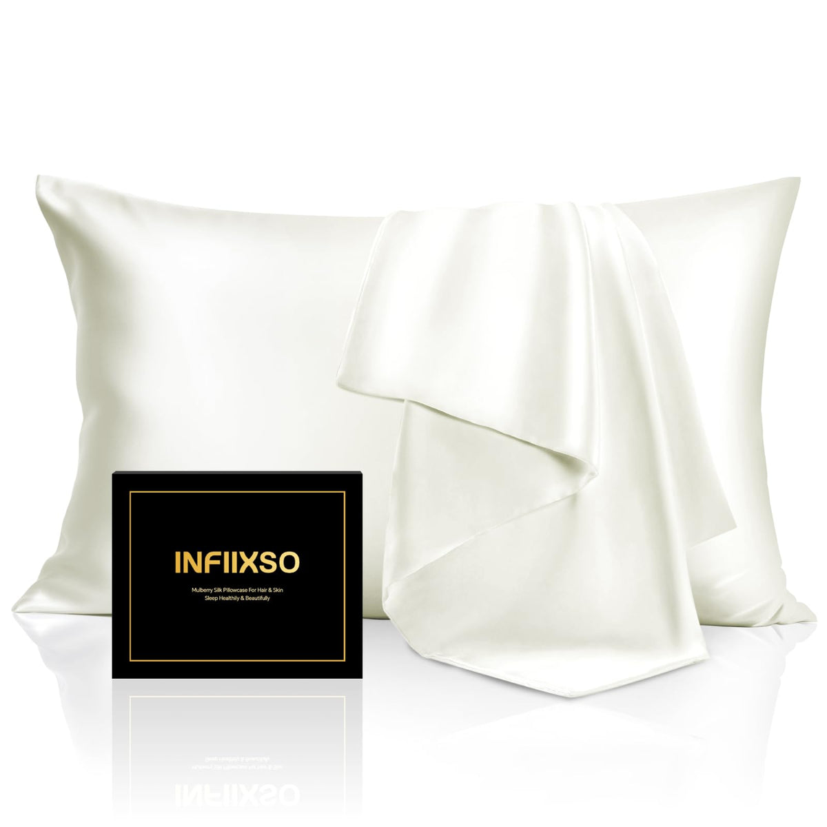 INFIIXSO Silk Pillow Cases 2 Pack, Standard Size, Hidden Zipper, Light Grey