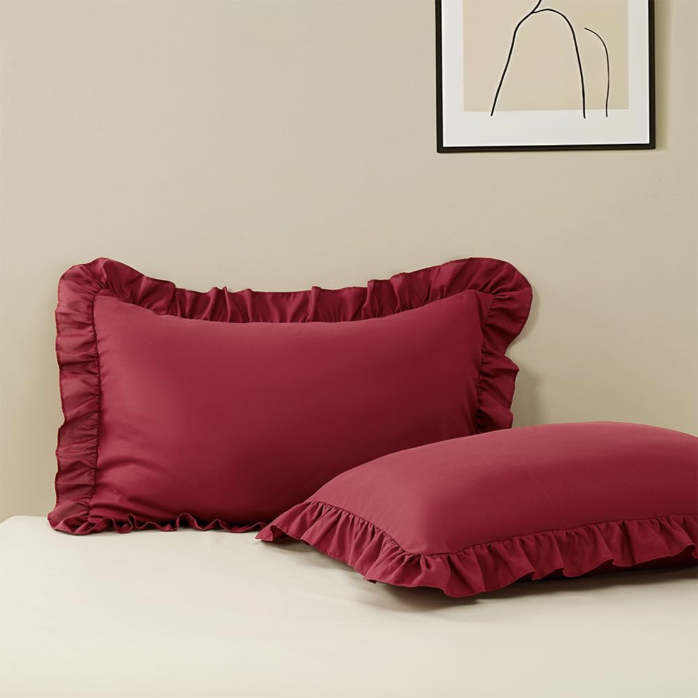 Ruffle Pillow Case Standard Size Set of 2, Pink, 20"x26"