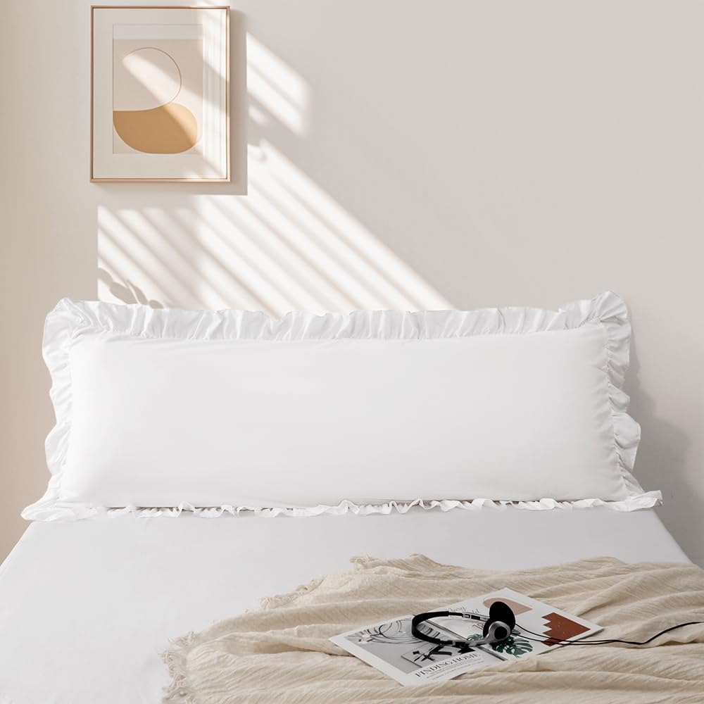 Ruffle Pillow Case Standard Size Set of 2, Pink, 20"x26"