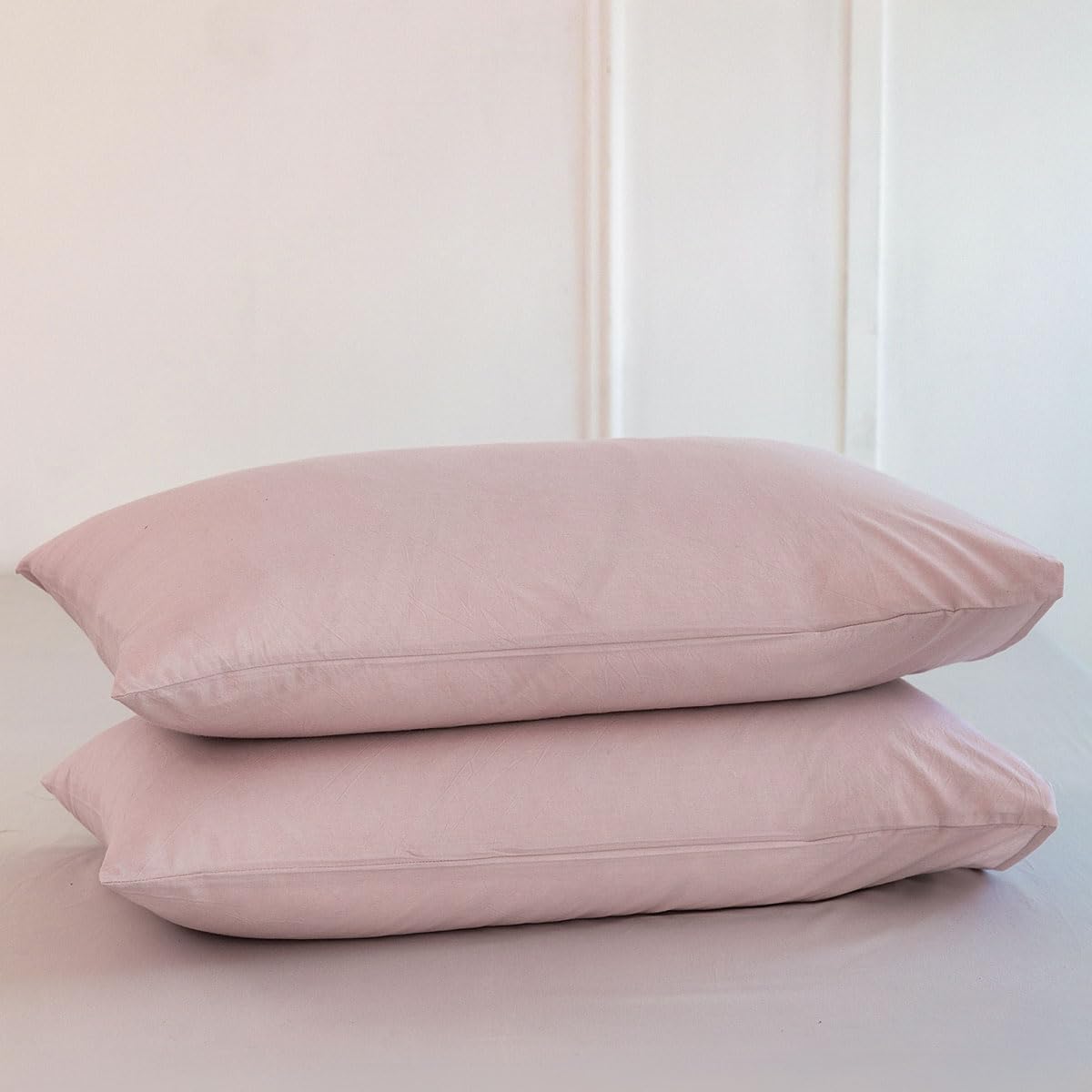 MOOMEE Pillowcase Set of 2 100% Washed Cotton Linen-Like Standard