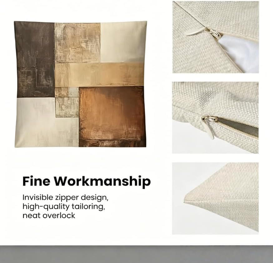 Decorative Throw Pillow Covers, Modern Abstract Brown Geometric Pattern, Set of 2，18x18 Pillows Linen Pillowcase，Modern Decorative Square Pillowcases for Sofa Couch Bedroom Living Room Car