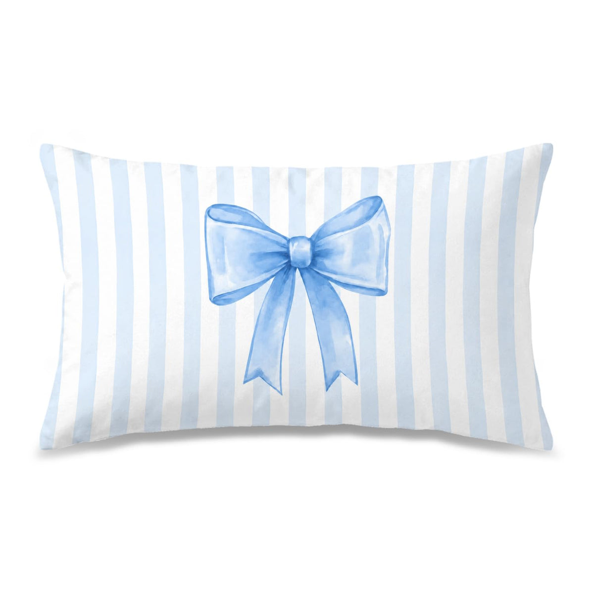 Pink Bow Decorative Throw Pillow 18x18 Inch – Cute Blush Pink Striped Pillow Cover for Girls Room, Baby Nursery, Sofa or Bedroom Decor