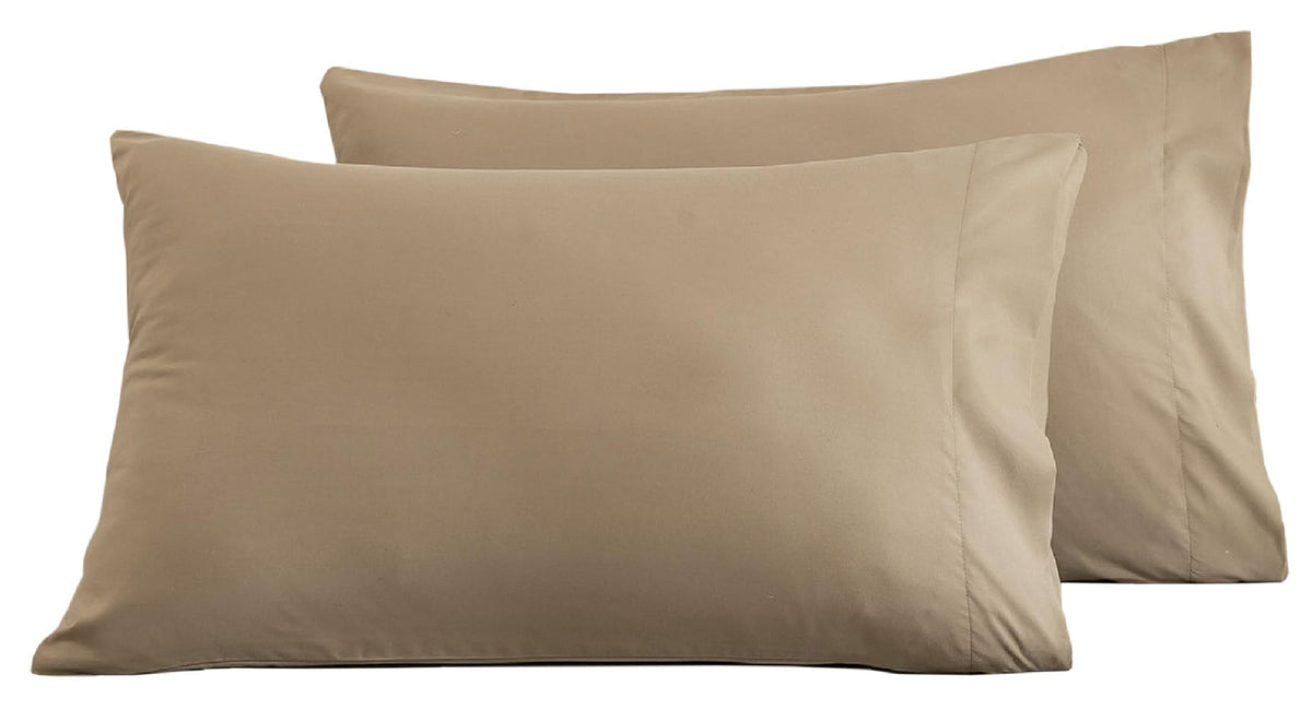 Microfiber Queen Bed Pillowcases 2 Pack, Super Soft Bed Pillow Covers Envelope Closure, Wrinkle, Fade and Stain Resistant, 20x30, Light Beige