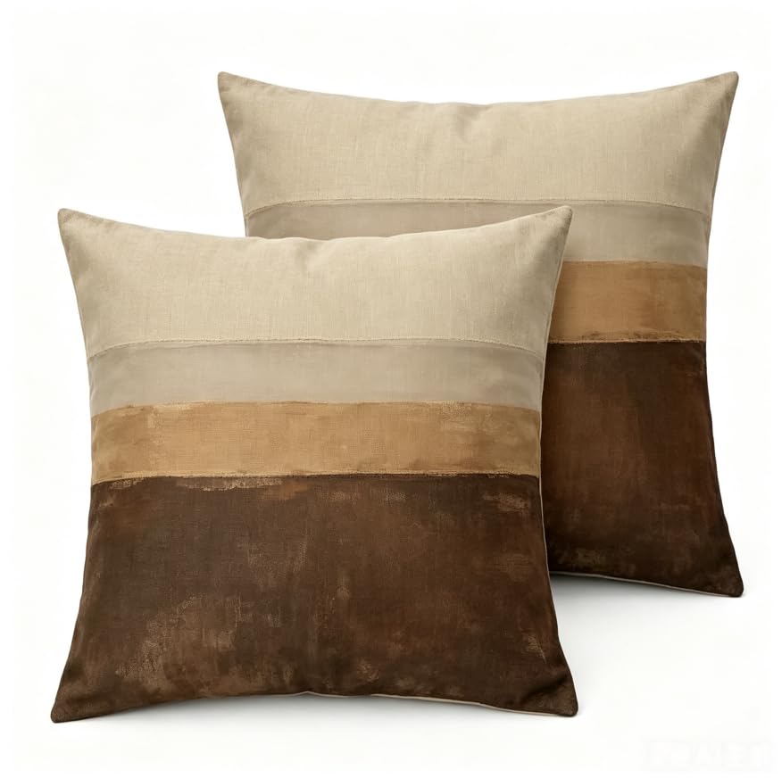 Decorative Throw Pillow Covers, Modern Abstract Brown Geometric Pattern, Set of 2，18x18 Pillows Linen Pillowcase，Modern Decorative Square Pillowcases for Sofa Couch Bedroom Living Room Car