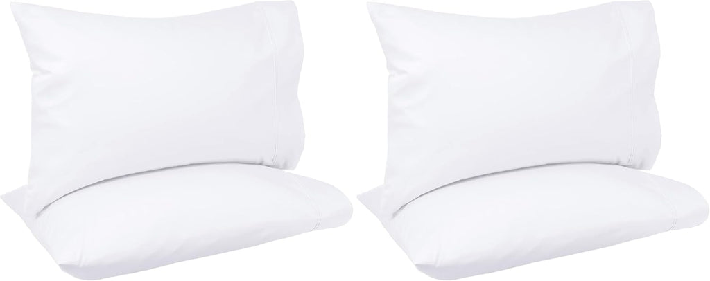 Amazon Basics 400 Thread Count Soft 100% Cotton Pillow Cases, Wrinkle Resistant, Sateen Weave, King Size, 40" x 20", Machine Washable, White, Set of 2, Pillows Not Included