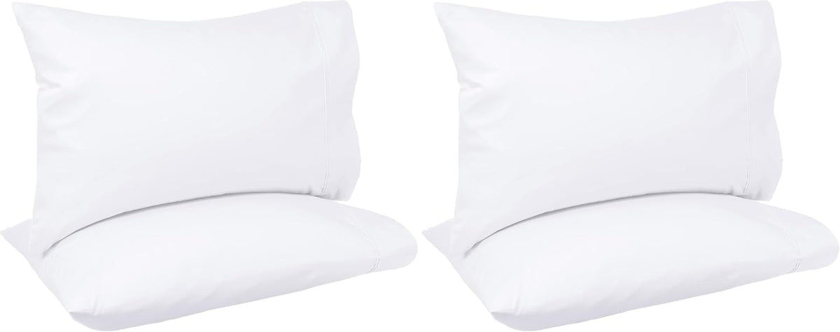 Amazon Basics 400 Thread Count Soft 100% Cotton Pillow Cases, Wrinkle Resistant, Sateen Weave, King Size, 40" x 20", Machine Washable, White, Set of 2, Pillows Not Included