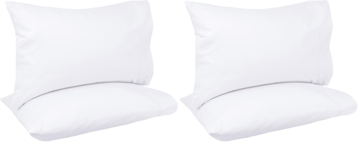 Amazon Basics 400 Thread Count Soft 100% Cotton Pillow Cases, Wrinkle Resistant, Sateen Weave, King Size, 40" x 20", Machine Washable, White, Set of 2, Pillows Not Included