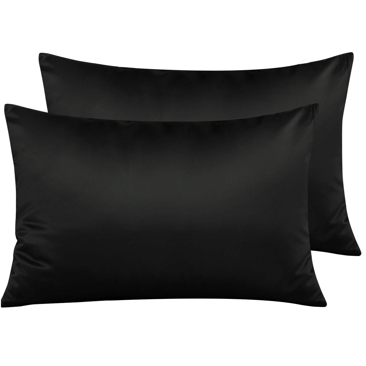 NTBAY Standard Satin Pillowcases, Set of 2, Zipper, Black