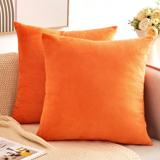 Throw Pillow Covers Mustard Yellow Set of 2 18x18 Inch Fall Pillow Covers, Soft Velvet Farmhouse Neutral Decorative Pillowcases for Couch Sofa Bed, Home Boho Decor, Modern Cushion Covers