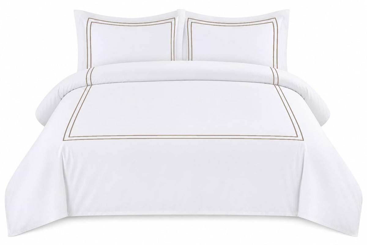 BedDecor Luxury 400-TC Egyptian Cotton 3PC Embroidered Duvet Cover Set with Beautiful 2-Stripe Embroidery(Blush Full/Queen)