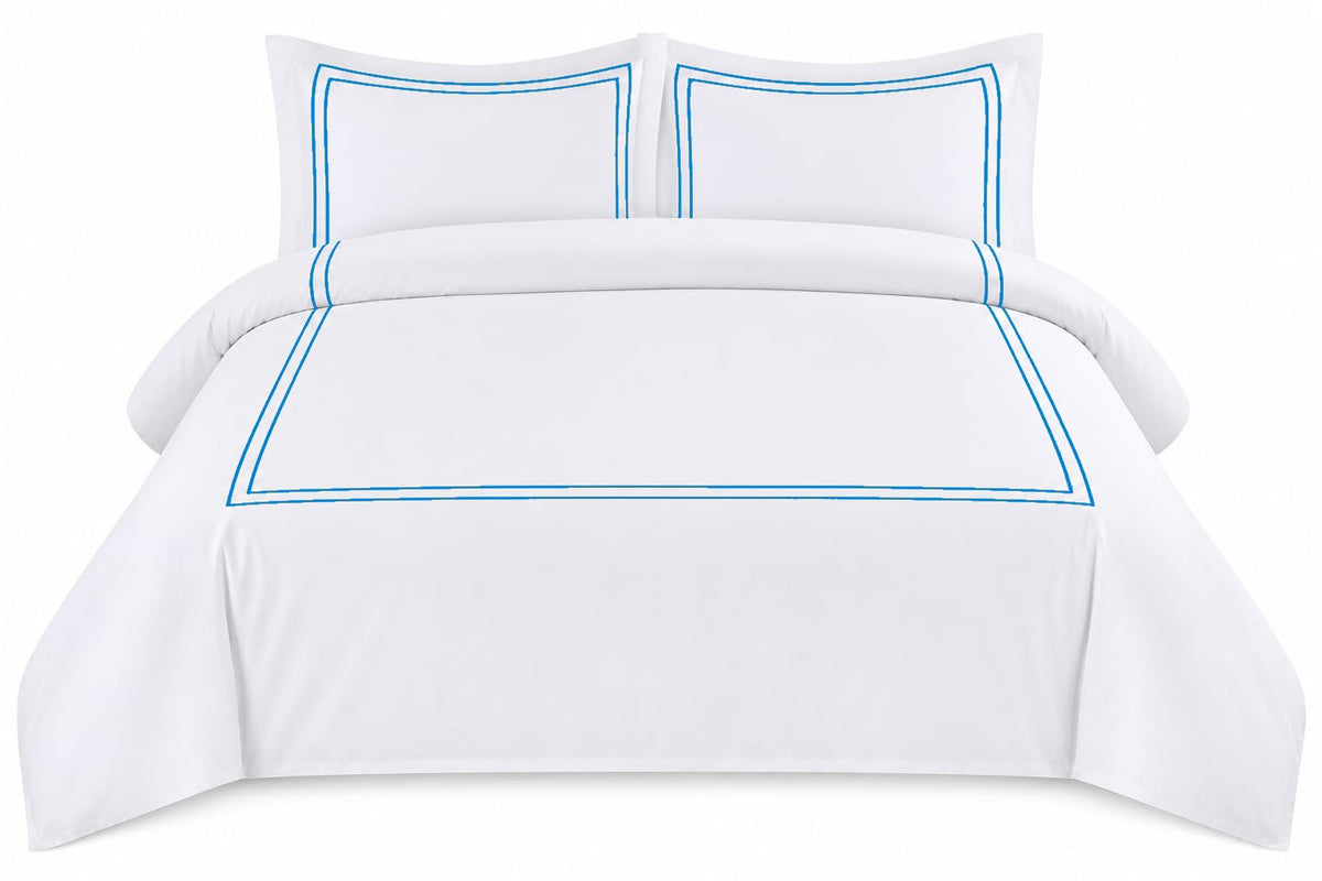 BedDecor Luxury 400-TC Egyptian Cotton 3PC Embroidered Duvet Cover Set with Beautiful 2-Stripe Embroidery(Blush Full/Queen)