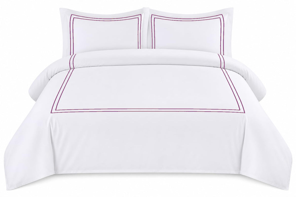 BedDecor Luxury 400-TC Egyptian Cotton 3PC Embroidered Duvet Cover Set with Beautiful 2-Stripe Embroidery(Blush Full/Queen)