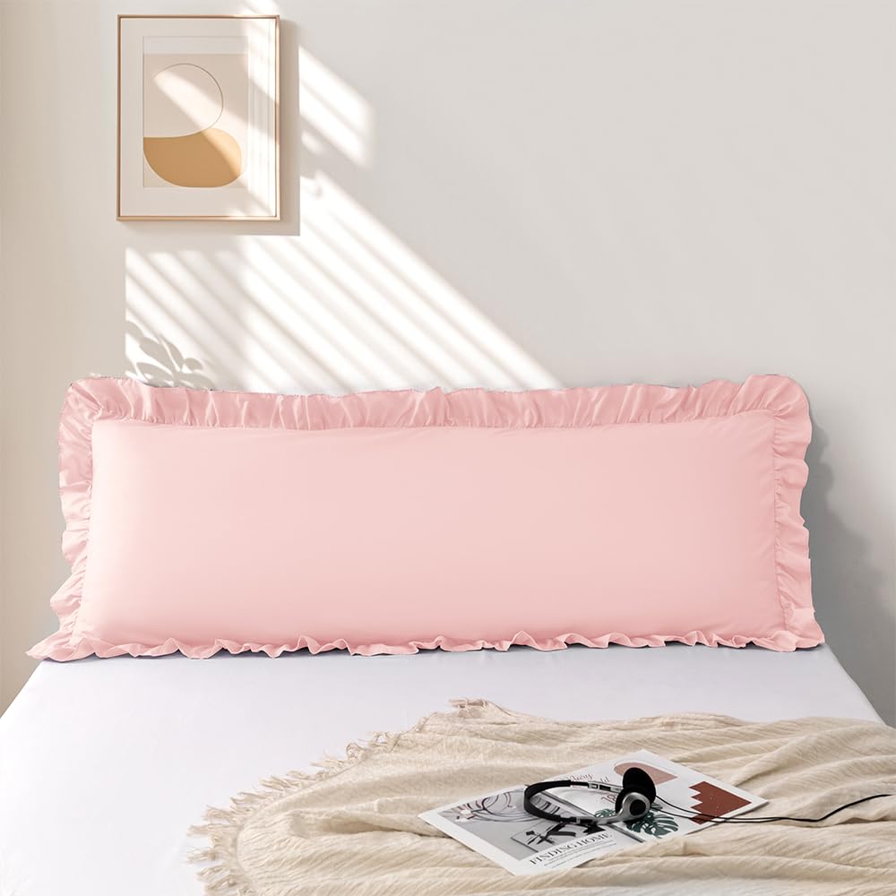 Ruffle Pillow Case Standard Size Set of 2, Pink, 20"x26"