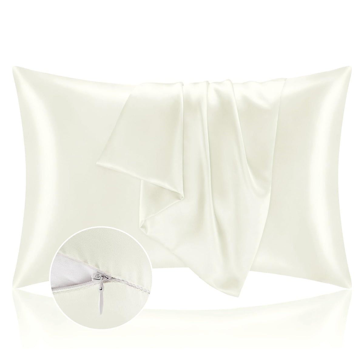 BEDELITE Zipper Satin Pillowcases, Standard Size 20"x26", Black, Set of 2