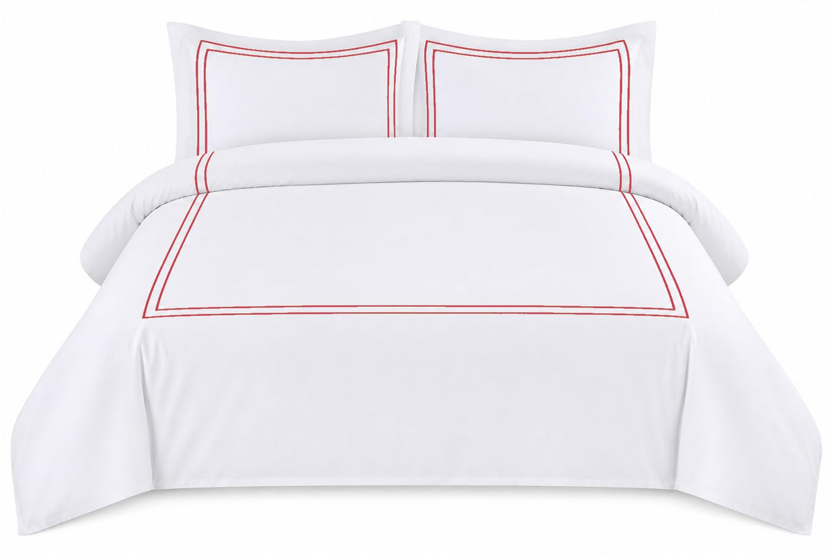 BedDecor Luxury 400-TC Egyptian Cotton 3PC Embroidered Duvet Cover Set with Beautiful 2-Stripe Embroidery(Blush Full/Queen)
