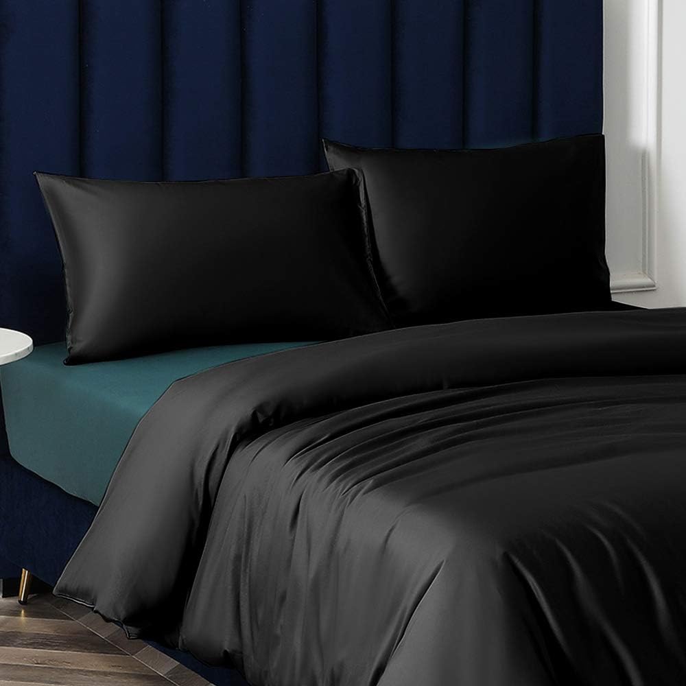 NTBAY Standard Satin Pillowcases, Set of 2, Zipper, Black