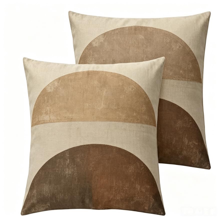 Decorative Throw Pillow Covers, Modern Abstract Brown Geometric Pattern, Set of 2，18x18 Pillows Linen Pillowcase，Modern Decorative Square Pillowcases for Sofa Couch Bedroom Living Room Car