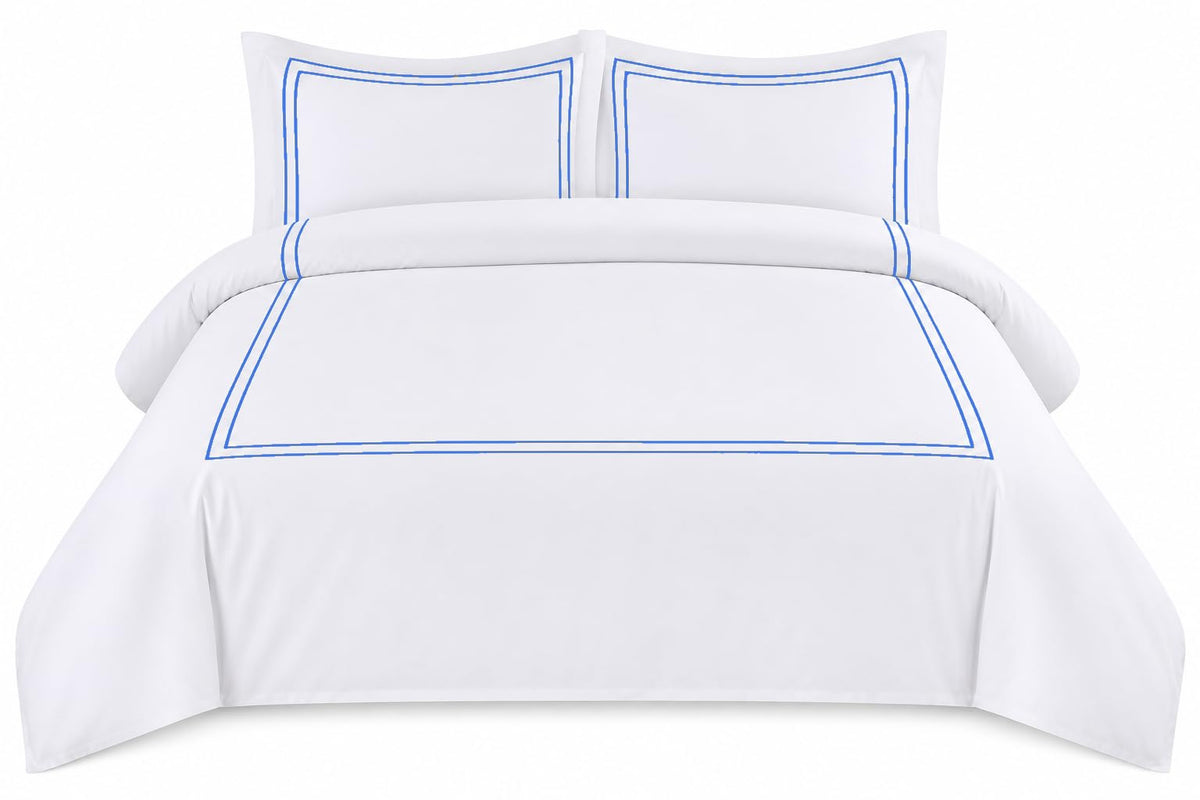 BedDecor Luxury 400-TC Egyptian Cotton 3PC Embroidered Duvet Cover Set with Beautiful 2-Stripe Embroidery(Blush Full/Queen)