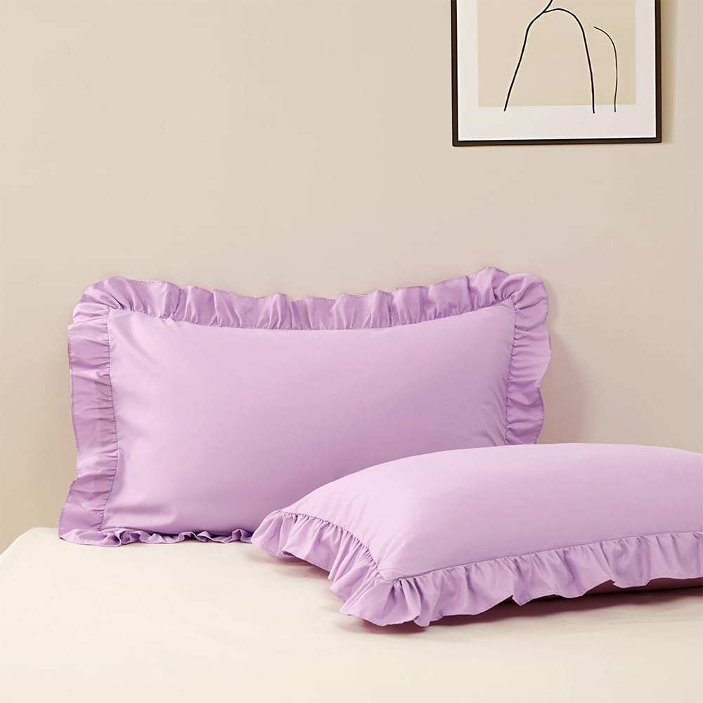 Ruffle Pillow Case Standard Size Set of 2, Pink, 20"x26"