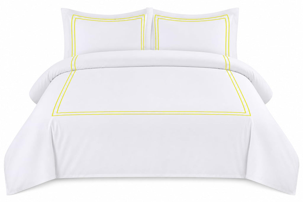 BedDecor Luxury 400-TC Egyptian Cotton 3PC Embroidered Duvet Cover Set with Beautiful 2-Stripe Embroidery(Blush Full/Queen)