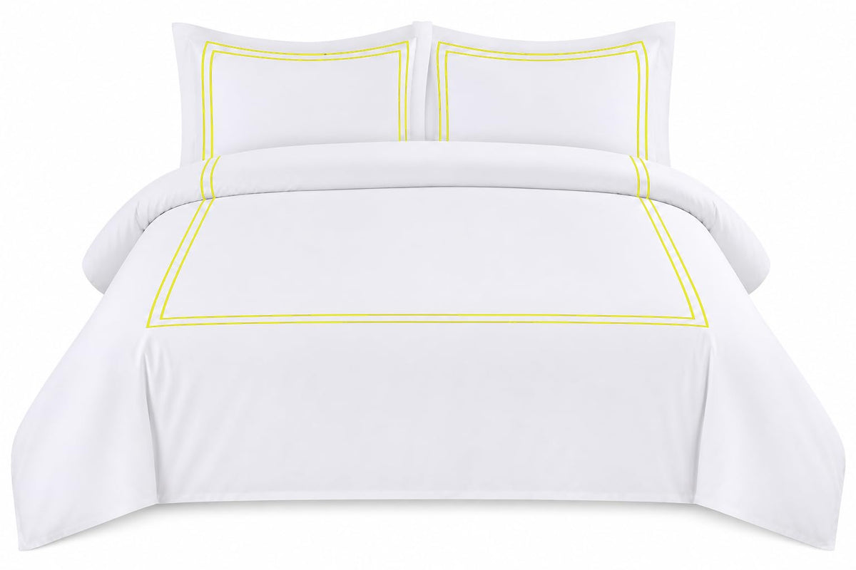 BedDecor Luxury 400-TC Egyptian Cotton 3PC Embroidered Duvet Cover Set with Beautiful 2-Stripe Embroidery(Blush Full/Queen)