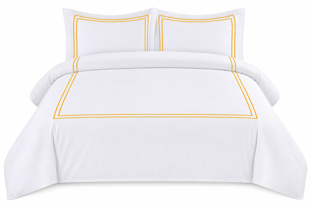 BedDecor Luxury 400-TC Egyptian Cotton 3PC Embroidered Duvet Cover Set with Beautiful 2-Stripe Embroidery(Blush Full/Queen)
