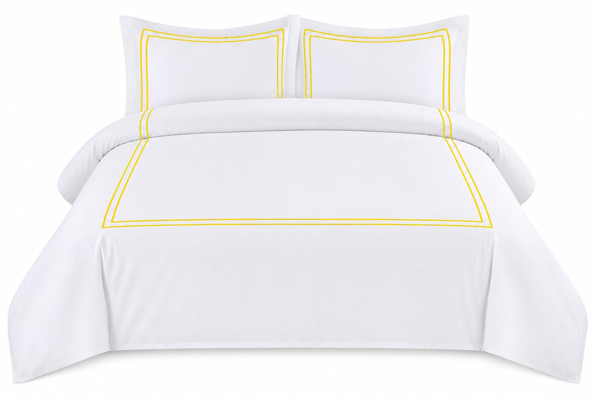 BedDecor Luxury 400-TC Egyptian Cotton 3PC Embroidered Duvet Cover Set with Beautiful 2-Stripe Embroidery(Blush Full/Queen)