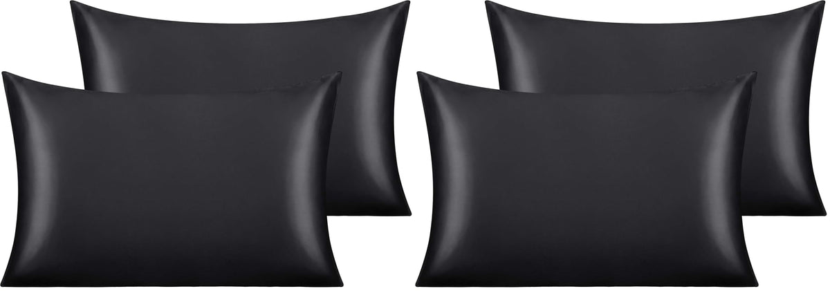NTBAY Standard Satin Pillowcases, Set of 2, Black
