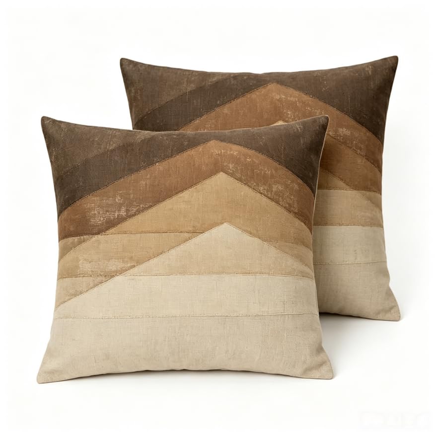 Decorative Throw Pillow Covers, Modern Abstract Brown Geometric Pattern, Set of 2，18x18 Pillows Linen Pillowcase，Modern Decorative Square Pillowcases for Sofa Couch Bedroom Living Room Car