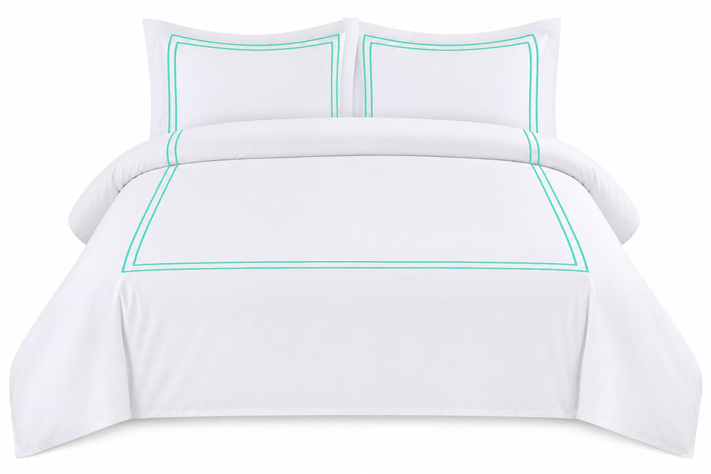BedDecor Luxury 400-TC Egyptian Cotton 3PC Embroidered Duvet Cover Set with Beautiful 2-Stripe Embroidery(Blush Full/Queen)