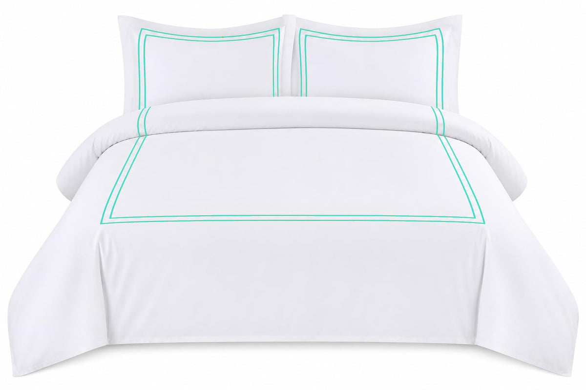 BedDecor Luxury 400-TC Egyptian Cotton 3PC Embroidered Duvet Cover Set with Beautiful 2-Stripe Embroidery(Blush Full/Queen)