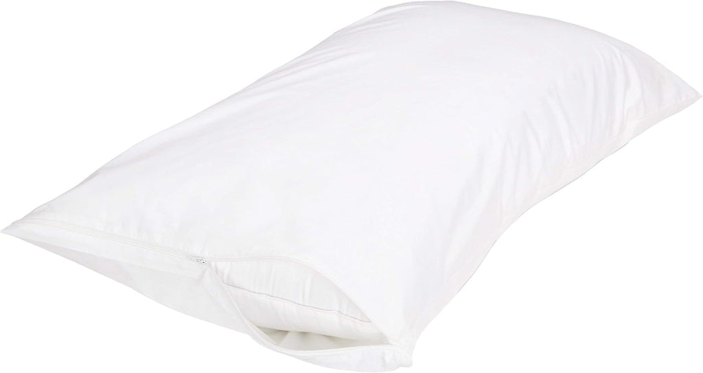 Amazon Basics King Pillow Protector with Zipper, Breathable 100% Cotton Hypoallergenic, Tight Weave, Machine Washable, White, 37 x 21 Inches, Pillows Not Included