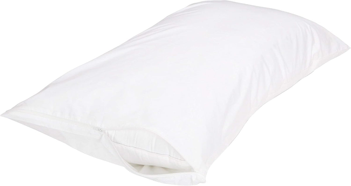 Amazon Basics King Pillow Protector with Zipper, Breathable 100% Cotton Hypoallergenic, Tight Weave, Machine Washable, White, 37 x 21 Inches, Pillows Not Included