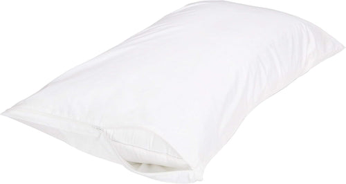 Amazon Basics King Pillow Protector with Zipper, Breathable 100% Cotton Hypoallergenic, Tight Weave, Machine Washable, White, 37 x 21 Inches, Pillows Not Included