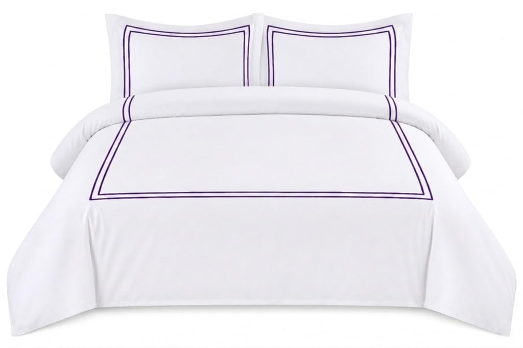BedDecor Luxury 400-TC Egyptian Cotton 3PC Embroidered Duvet Cover Set with Beautiful 2-Stripe Embroidery(Blush Full/Queen)