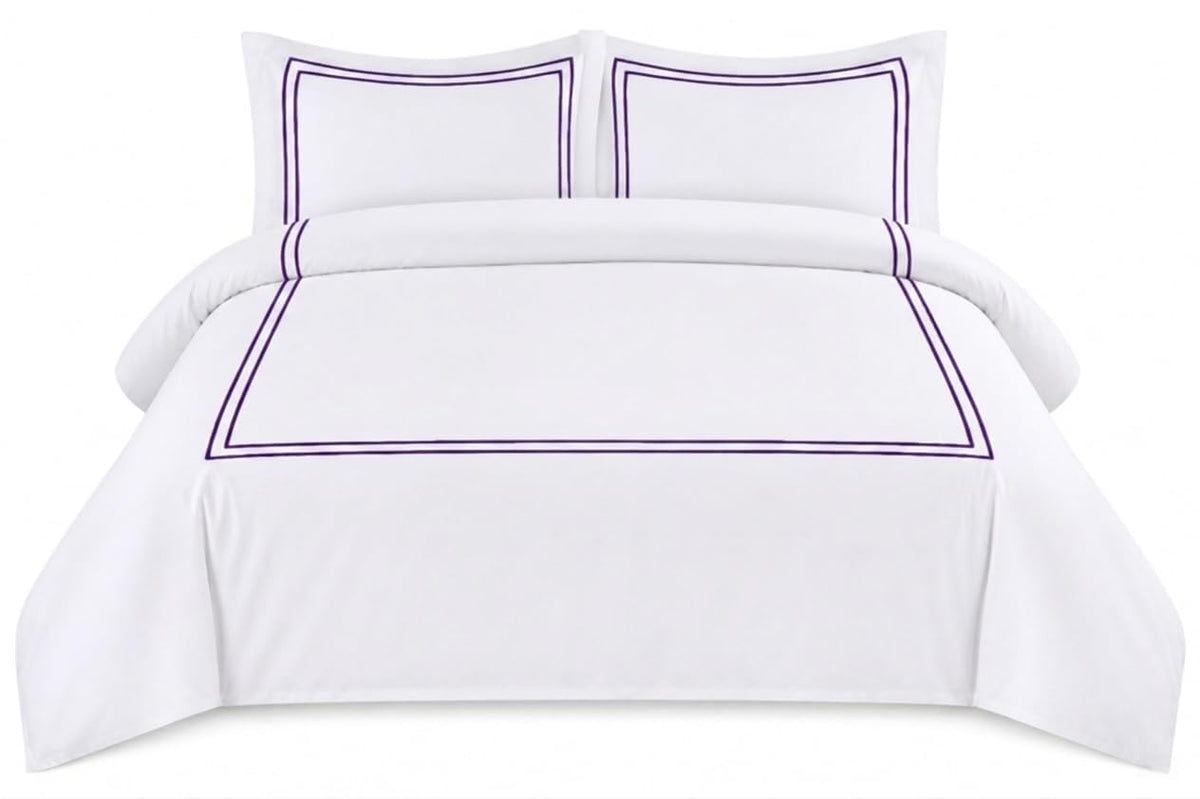 BedDecor Luxury 400-TC Egyptian Cotton 3PC Embroidered Duvet Cover Set with Beautiful 2-Stripe Embroidery(Blush Full/Queen)
