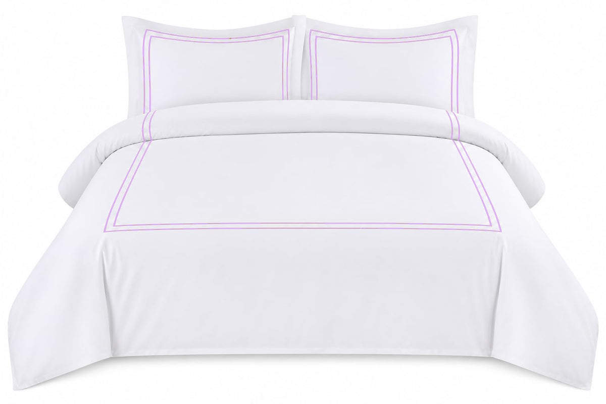 BedDecor Luxury 400-TC Egyptian Cotton 3PC Embroidered Duvet Cover Set with Beautiful 2-Stripe Embroidery(Blush Full/Queen)