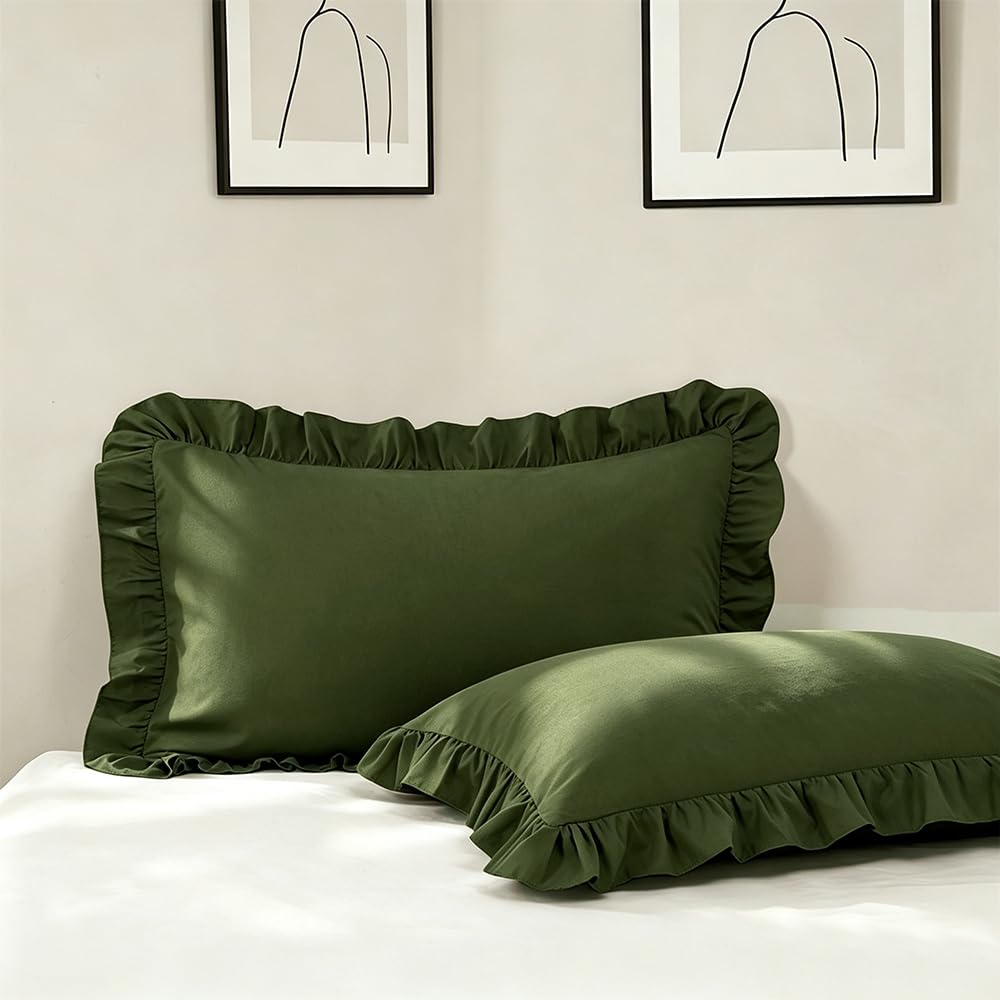 Ruffle Pillow Case Standard Size Set of 2, Pink, 20"x26"