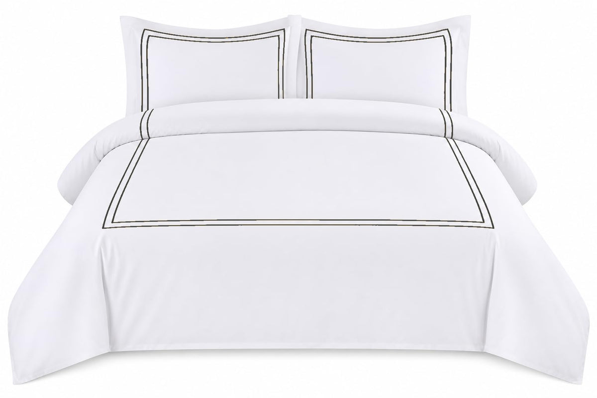 BedDecor Luxury 400-TC Egyptian Cotton 3PC Embroidered Duvet Cover Set with Beautiful 2-Stripe Embroidery(Blush Full/Queen)